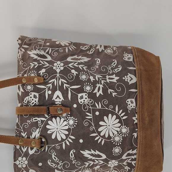 Great Nautical Tote Bag Floral Print Canvas And Leather - Picture 3 of 9